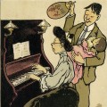 絵葉書　アート　北沢楽天　妻夫唱和　ピアノの練習